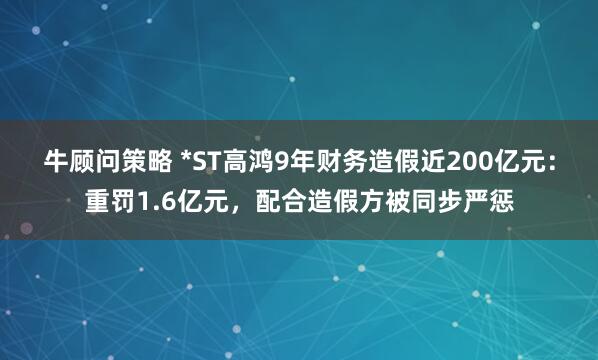 牛顾问策略 *ST高鸿9年财务造假近200亿元：重罚1.6亿元，配合造假方被同步严惩